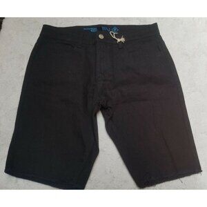New Forever 21 Men Size 32W Flat Front Chino Walking Shorts Raw Hem Black Denim